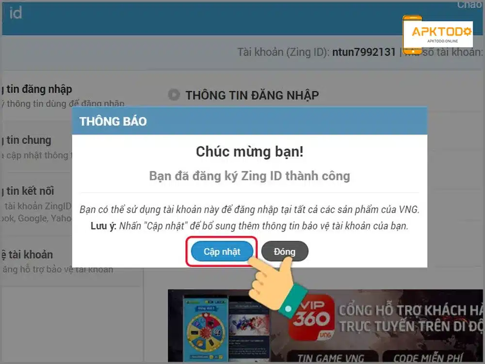 Cách đăng ký tài khoản Zingplay APK MOD